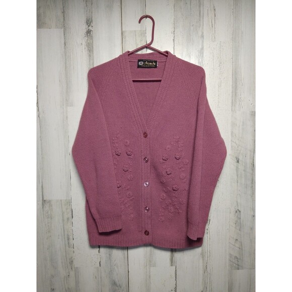Carnival Women’s XL Pink Lambswool Cardigan Sweater Cottagecore  Floral - Picture 1 of 7